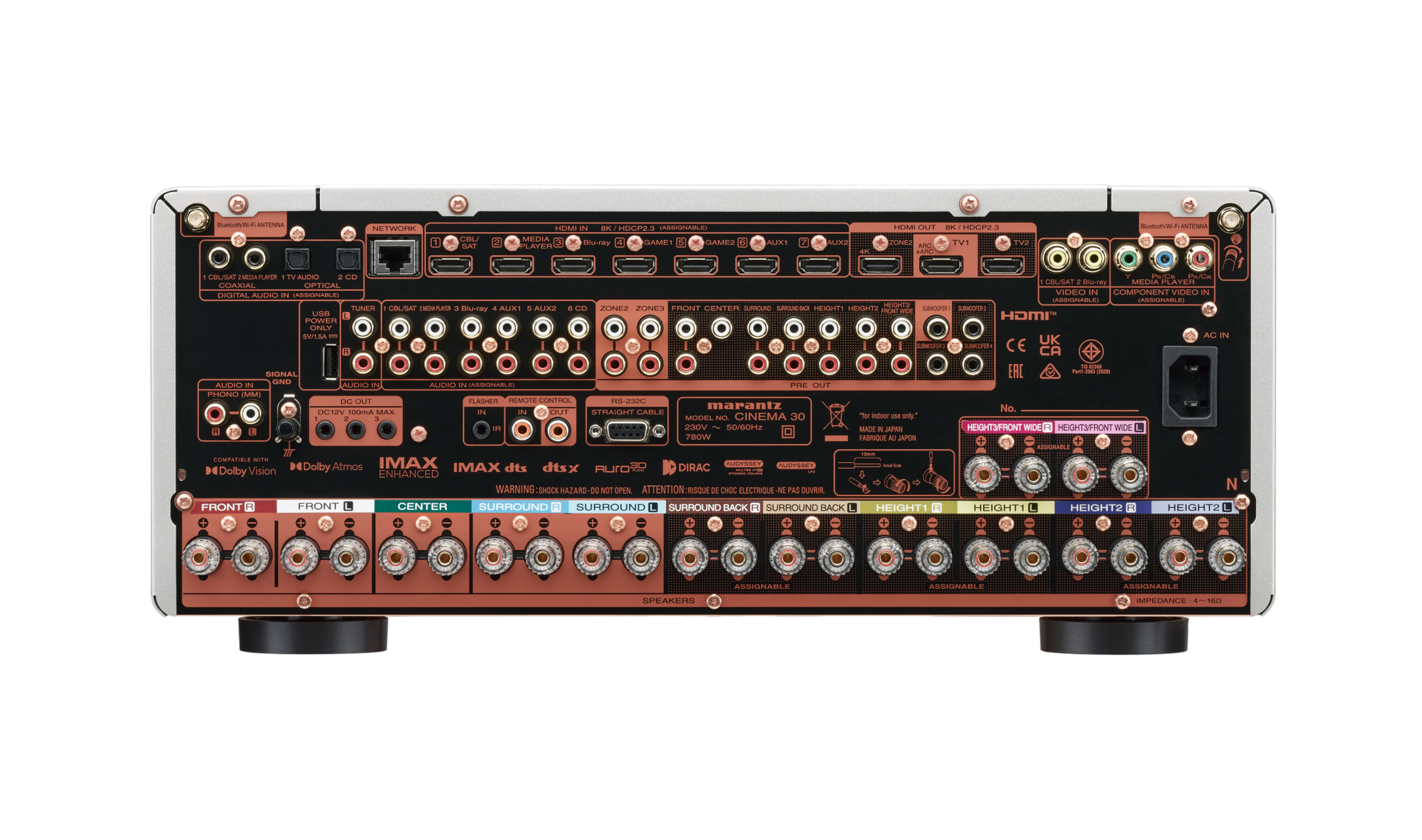 Das Bild zeigt den Marantz Cinema 30 von hinten