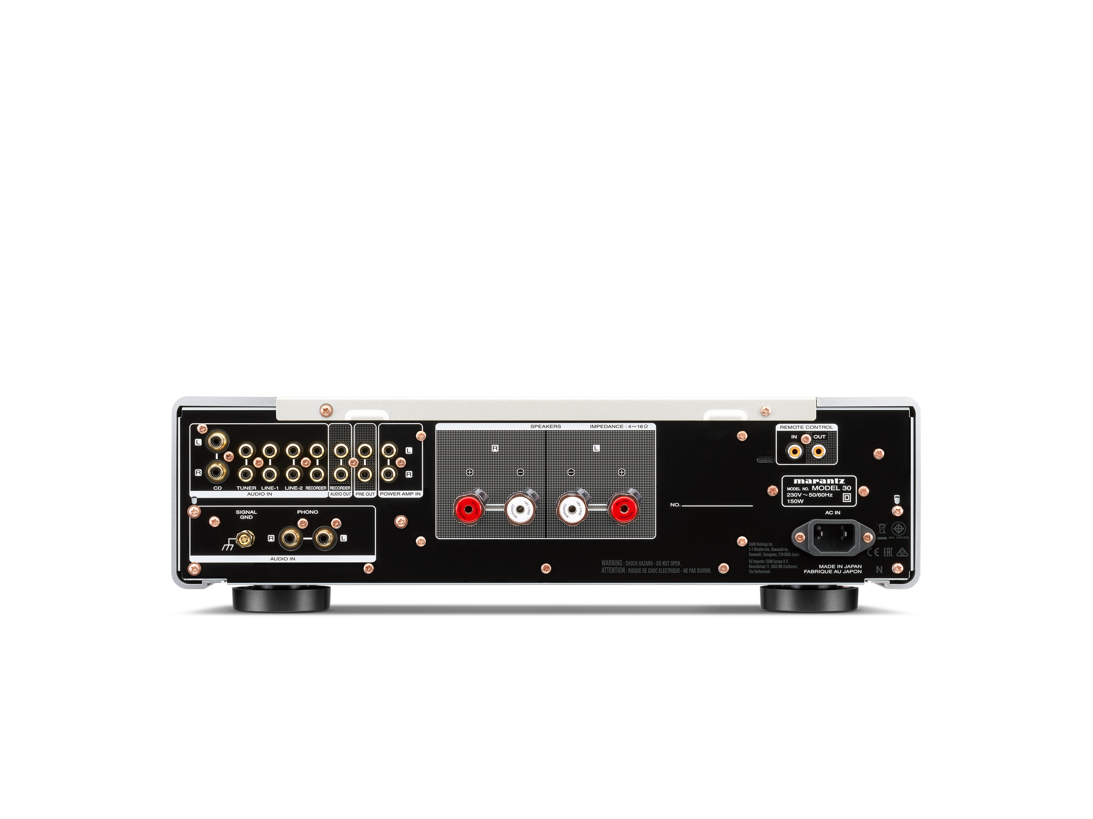 Das Bild zeigt den Marantz Model 30 von hinten und zeigt alle Anschlussmöglichkeiten.