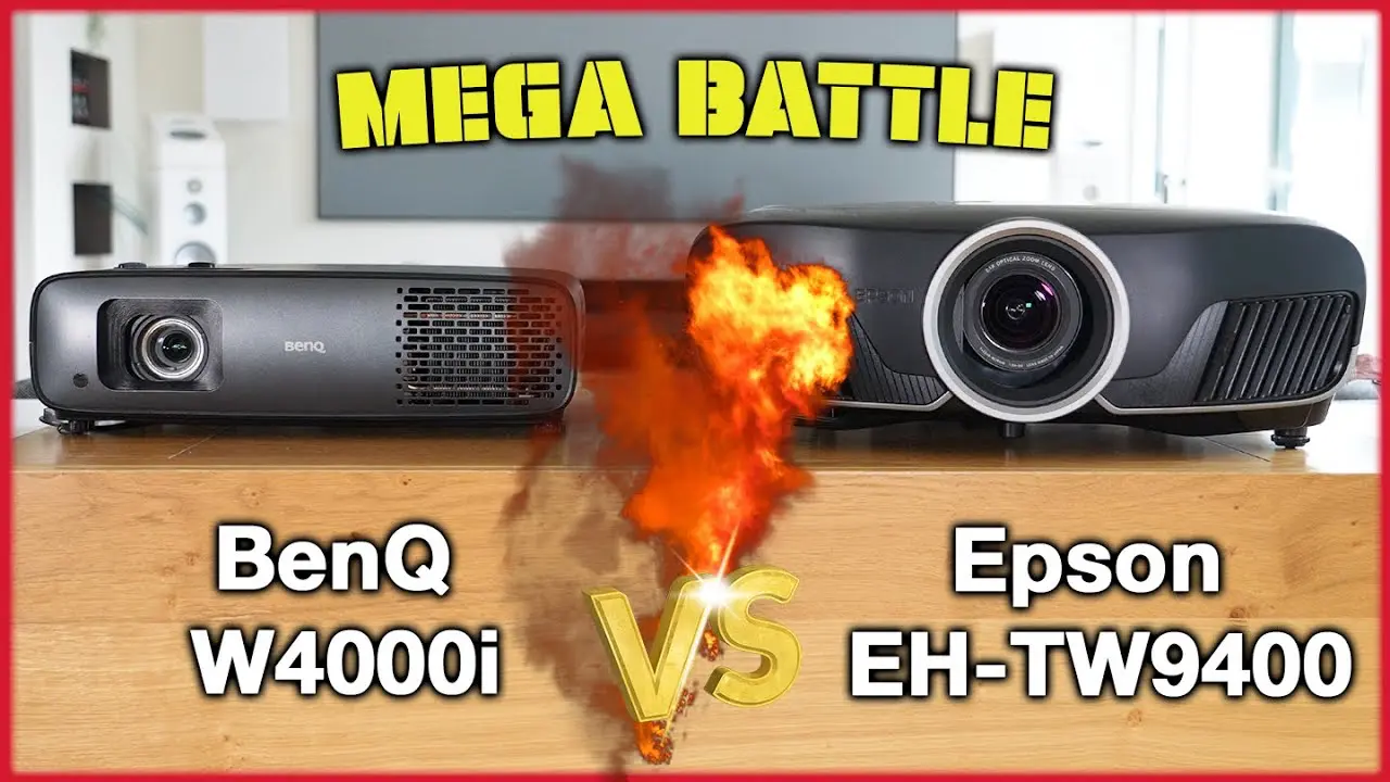 Der BenQ W4000i im direkten Vergleich mit dem Epson EH-TW9400. AVITECT YouTube Thumbnail.