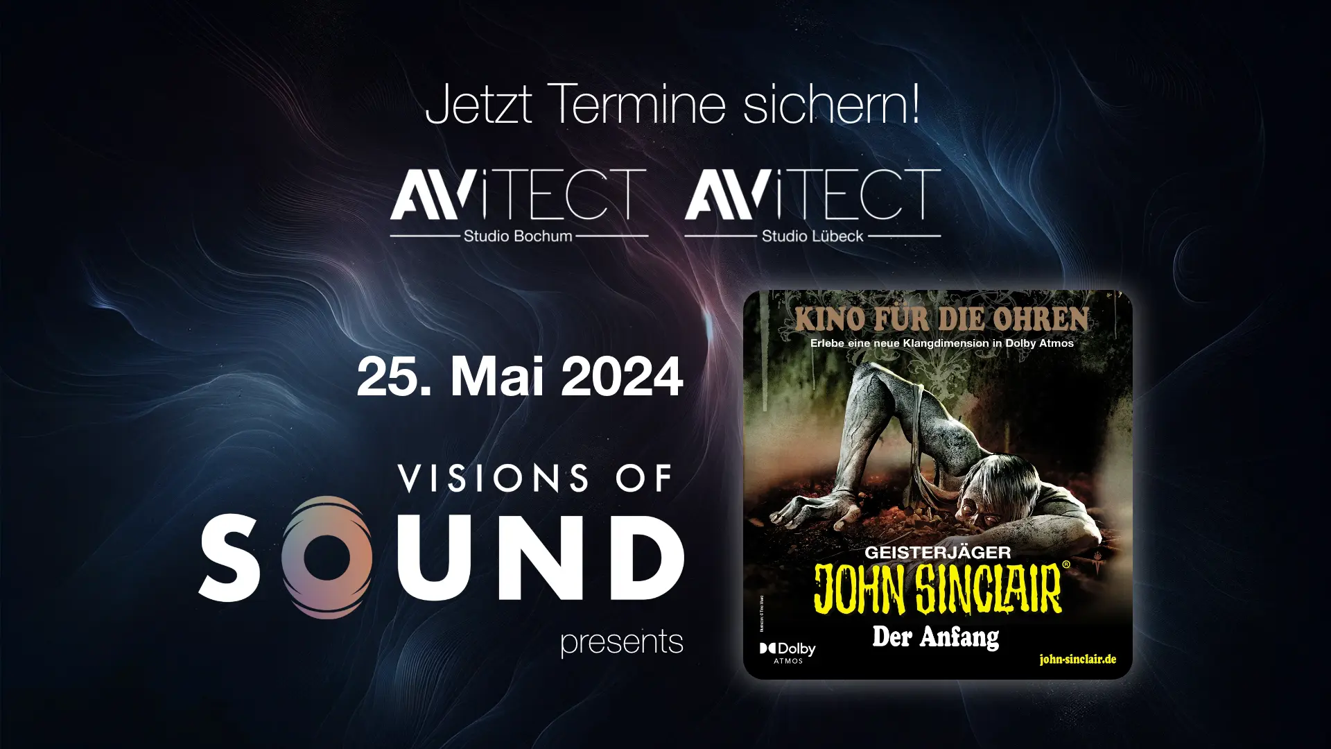 Einladung zum kostenlosen Visions of Sound Event in den AVITECT Studios Bochum und Lübeck mit John Sinclair Special