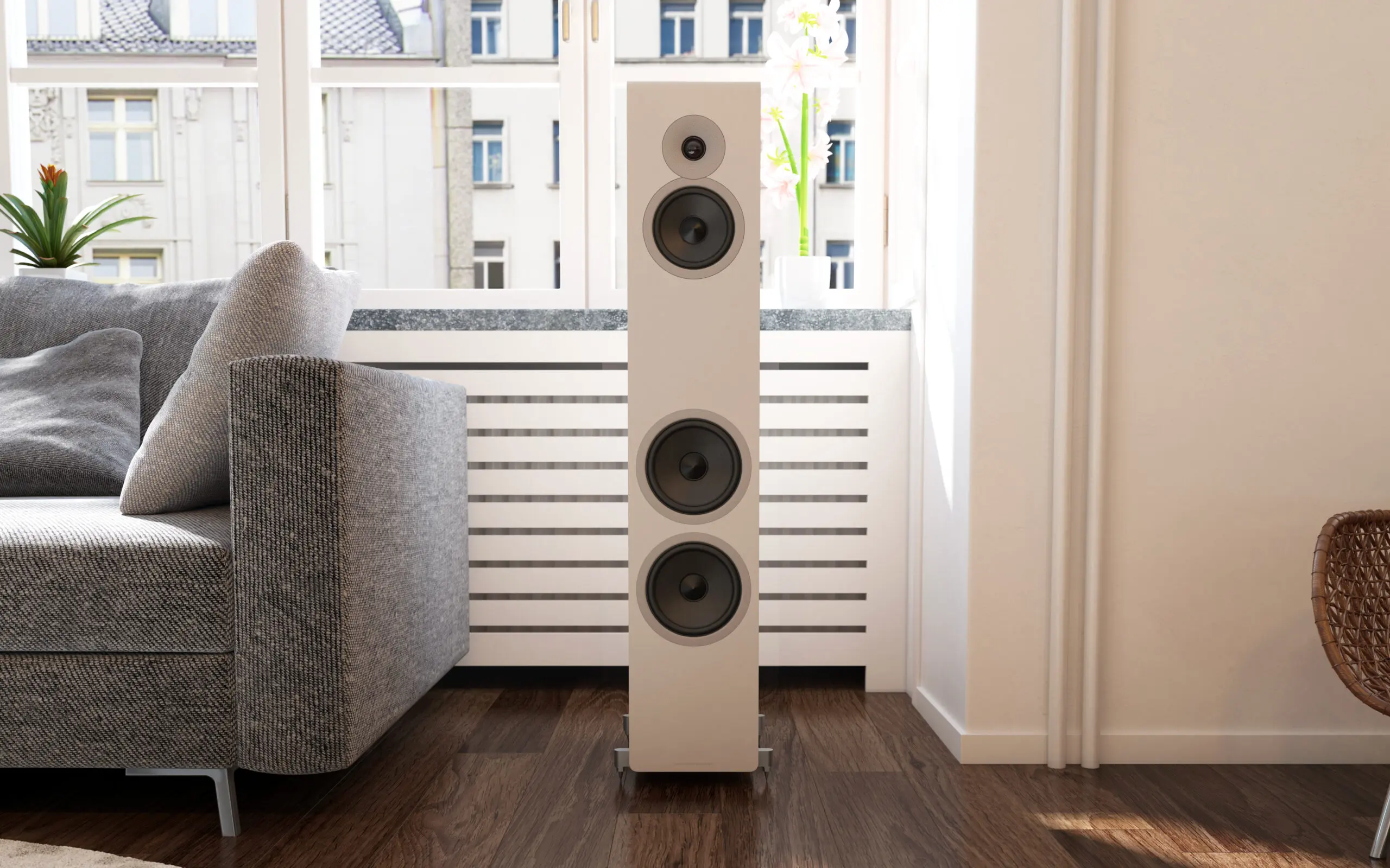 Acoustic Energy AE320.2 in weiß im Wohnzimmer