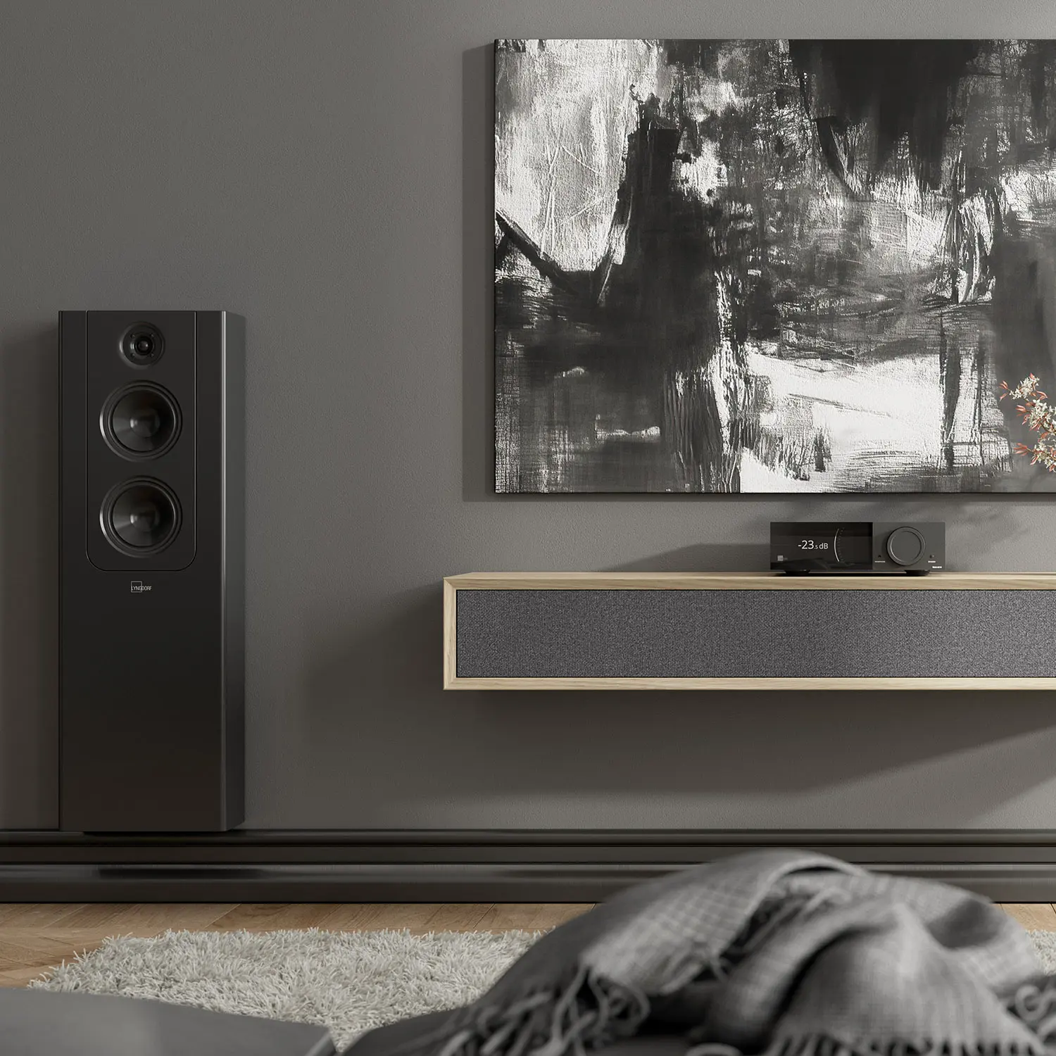 lyngdorf Tdai 2210 high end streaming verstärker auf dem Schrank