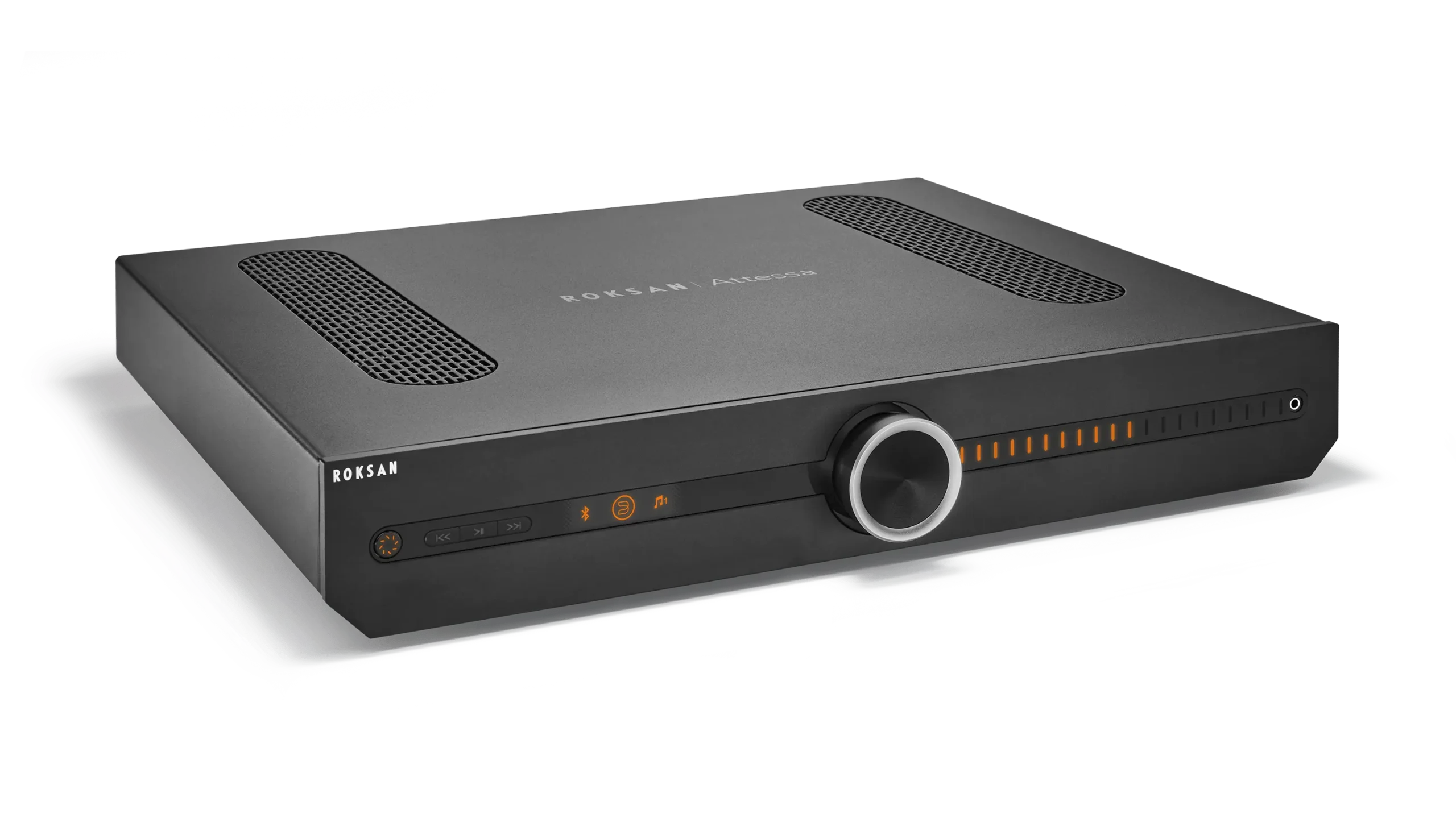 Roksan Attessa Streaming Amp von schräg vorne in schwarz