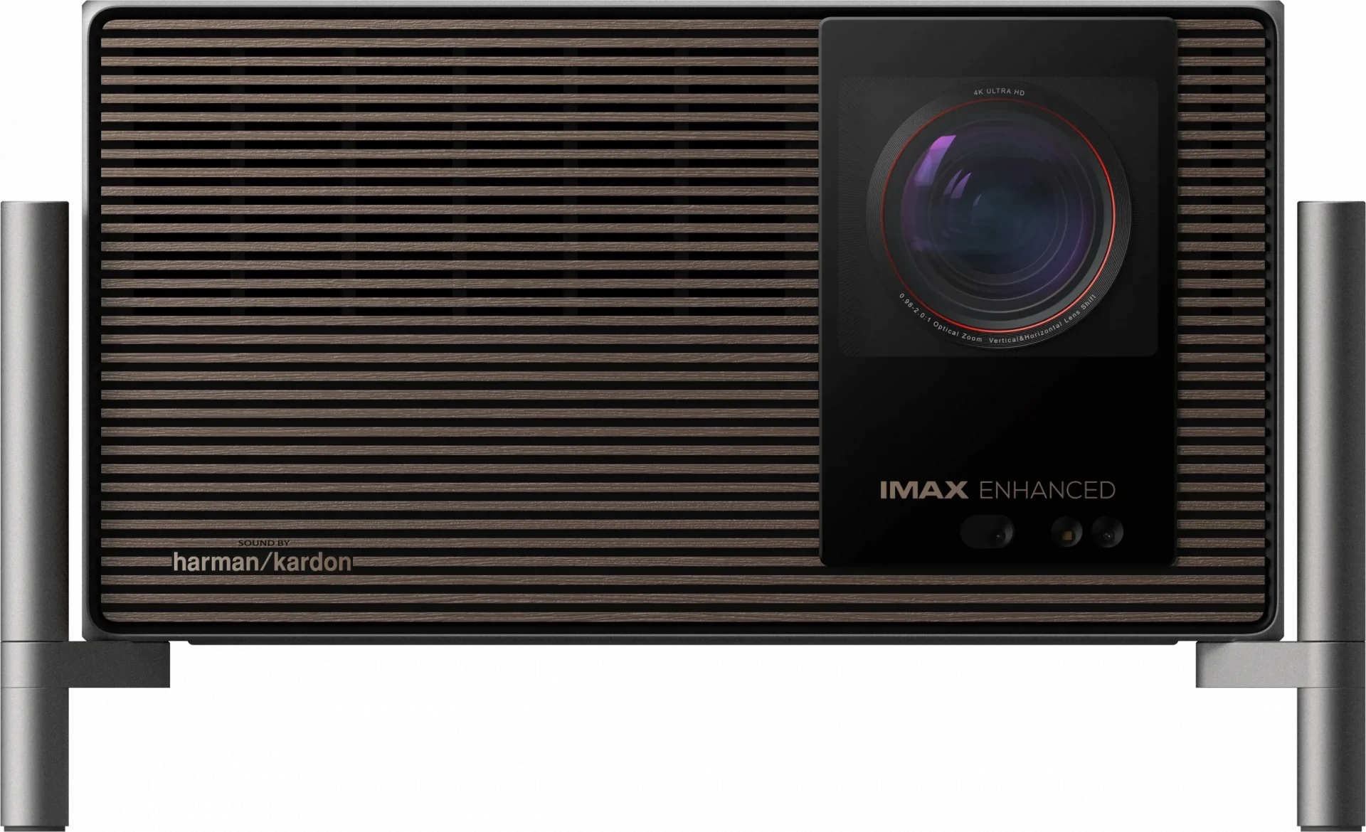 XGIMI Noir Ultra Max Frontansicht – X-Master Red Ring Lens Pro mit IMAX Enhanced Logo und Harman/Kardon Schriftzug