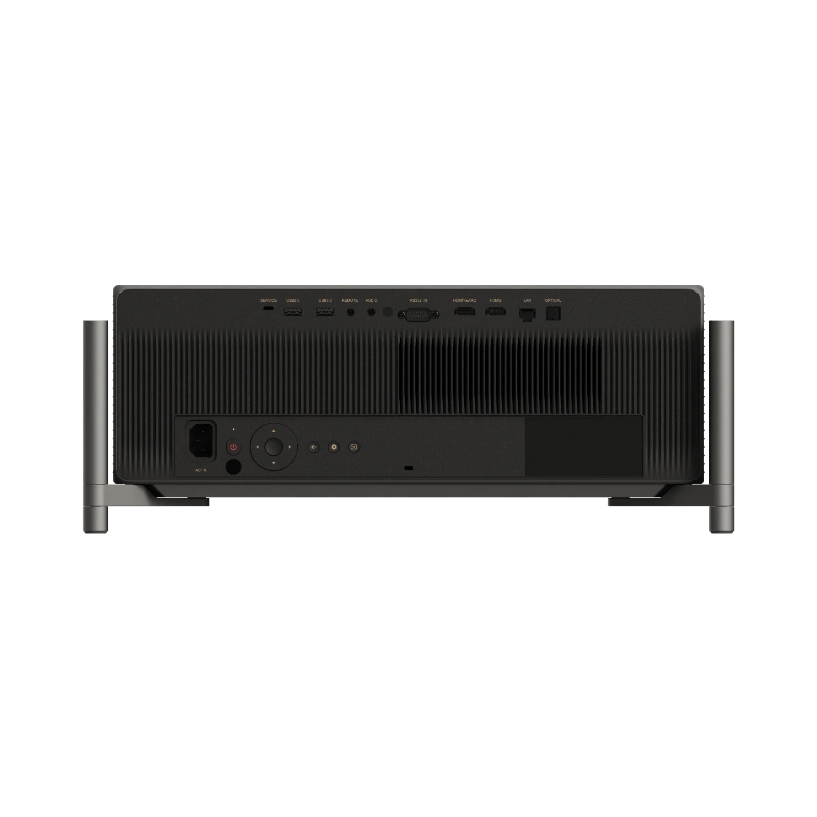 XGIMI TITAN Rückseite – Anschlüsse mit 2× HDMI (eARC), USB 3.0, USB 2.0, LAN, RS232, optischem Audioausgang für professionelle AV-Integration